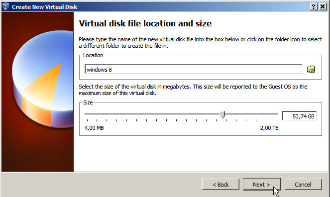 postavljanje veličine VDI datoteke u GB na VirtualBox PC