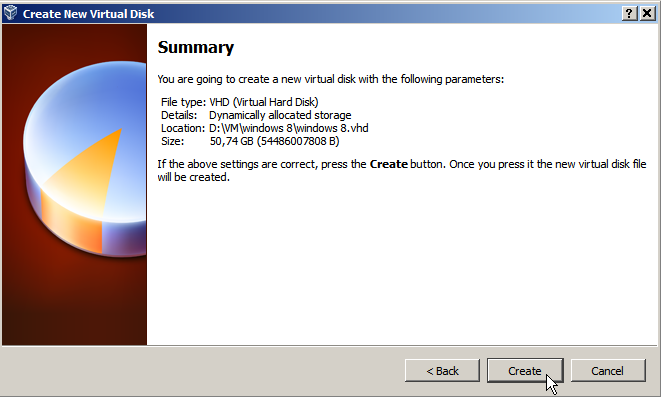 summary new virtual machine on Oracle VirtualBox